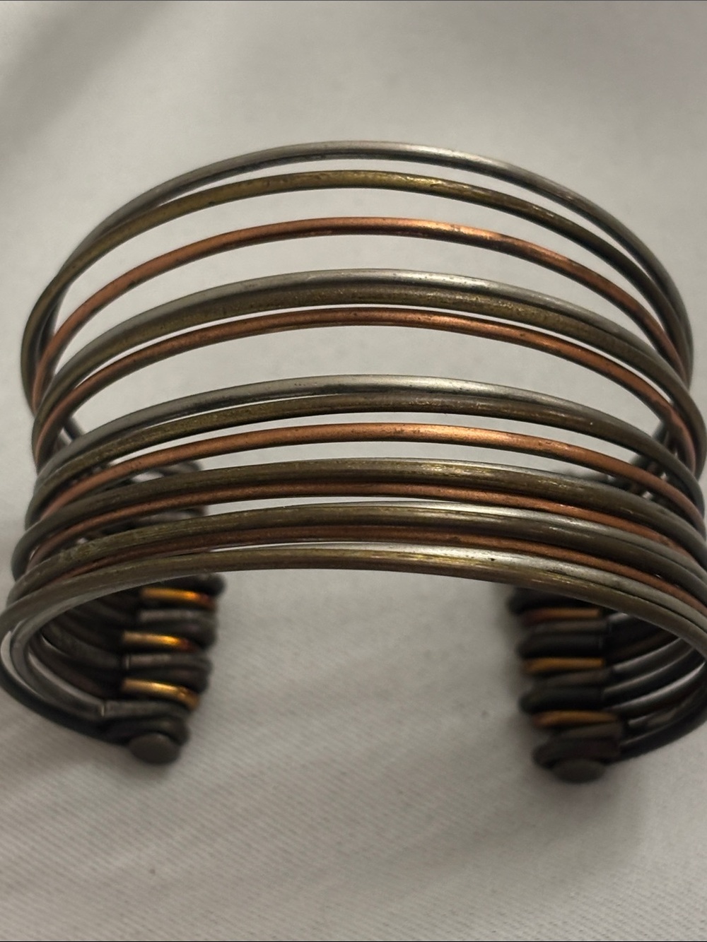 Vintage Artisan Multi-Metal Wire Cuff Bracelet - Copper Silver Tone